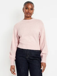 Cropped Crew-Neck Eyelash Sweater