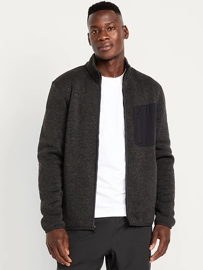 Sherpa-Lined Fleece-Knit Jacket