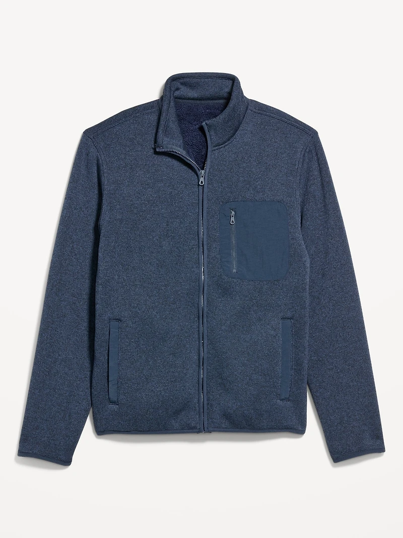 Sherpa-Lined Fleece-Knit Jacket