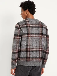 Wool-Blend V-Neck Plaid Sweater