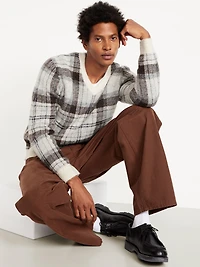 Wool-Blend V-Neck Plaid Sweater