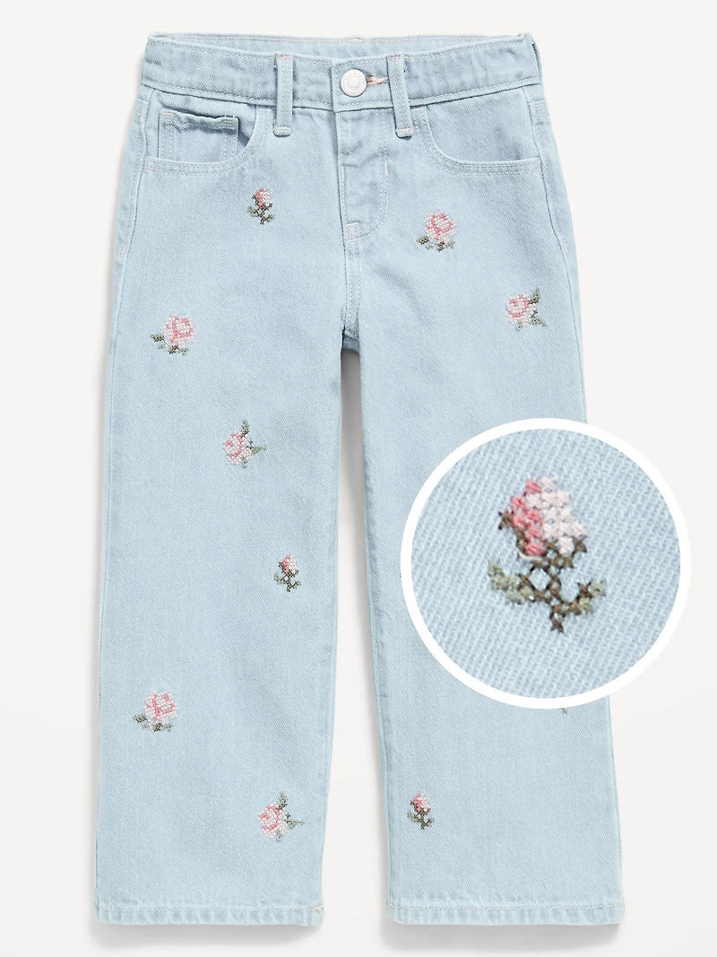 Baggy Embroidered Wide-Leg Jeans for Toddler Girls