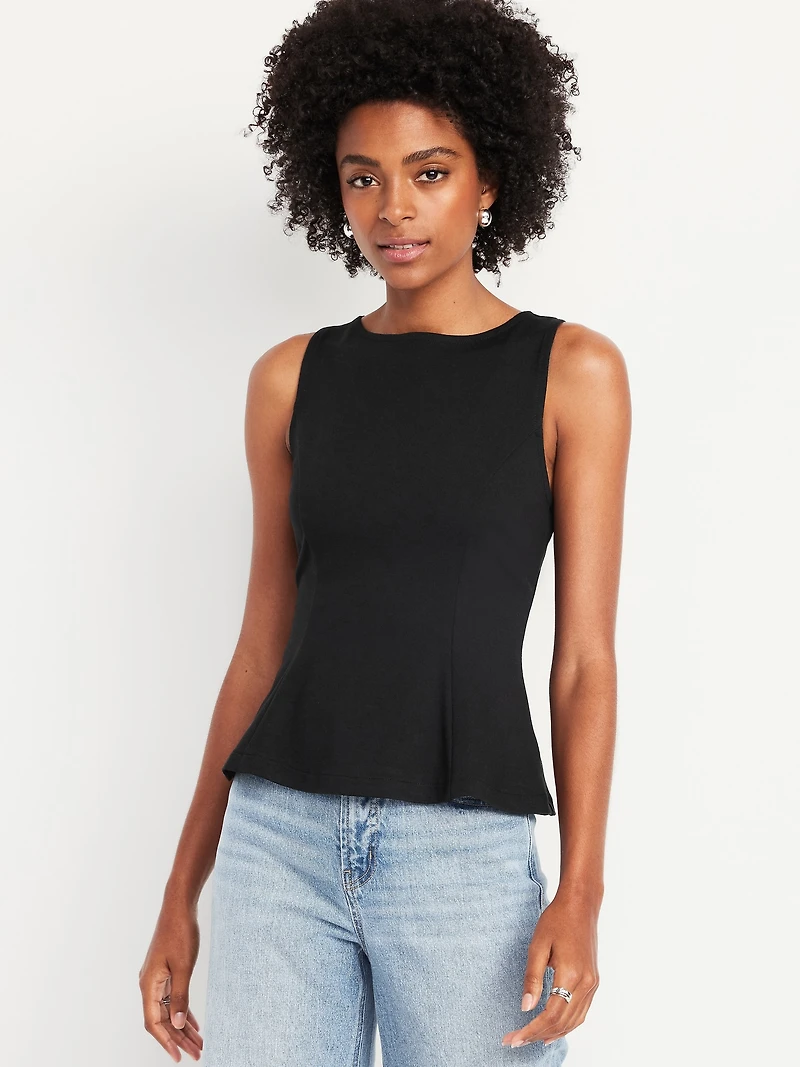Ponte-Knit Sleeveless Peplum Top