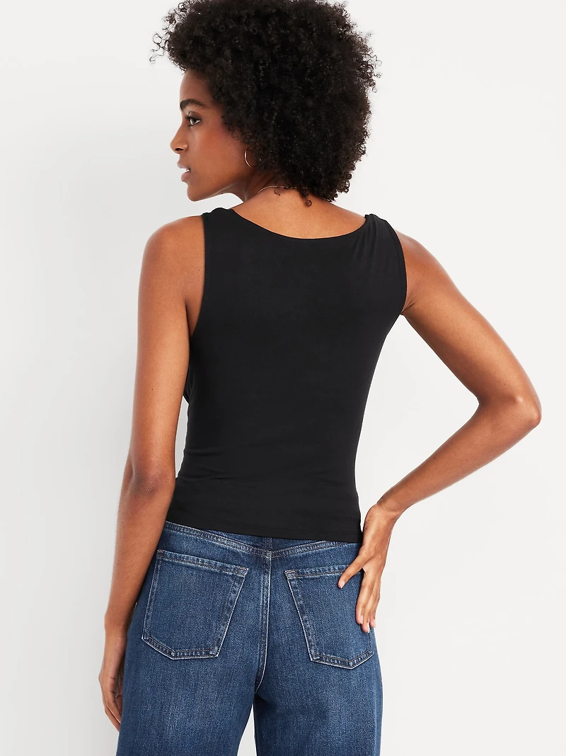 Cowl-Neck Twist-Strap Top