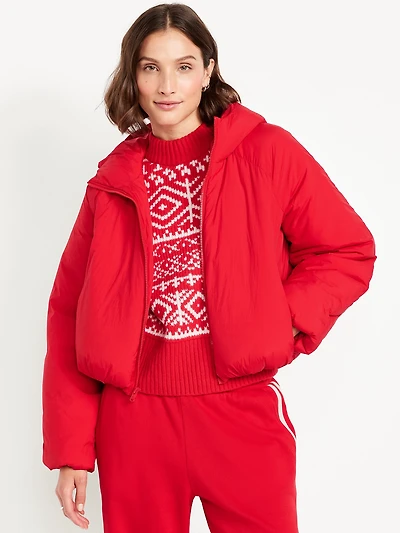 Water-Resistant Cropped Zip Puffer Jacket