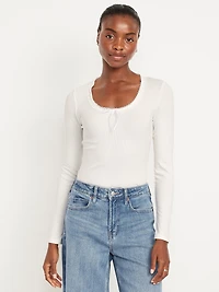 Scoop-Neck Long-Sleeve Ribbed Top