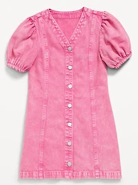 Short-Sleeve Fit and Flare Jean Dress for Girls