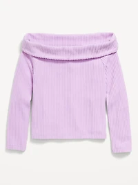 CozePlush Off-Shoulder Long-Sleeve Ribbed Top for Girls