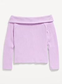 CozePlush Off-Shoulder Long-Sleeve Ribbed Top for Girls