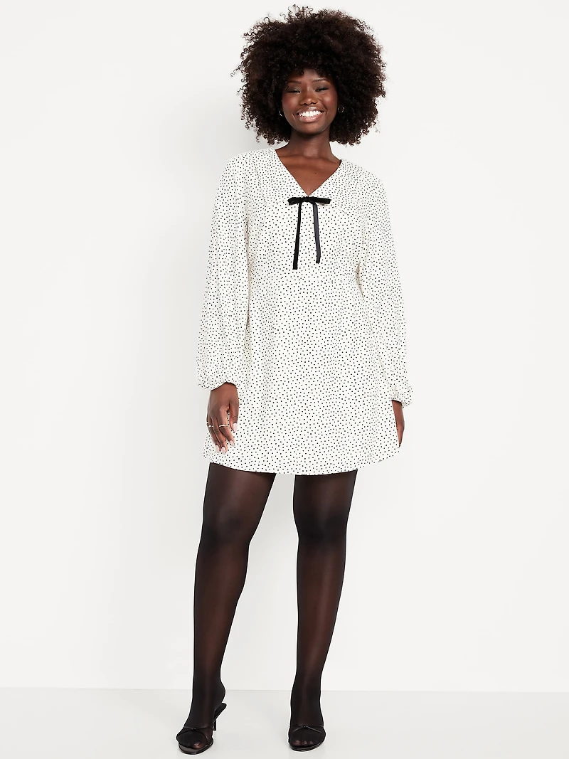 Fit & Flare Long-Sleeve Crepe Mini Dress