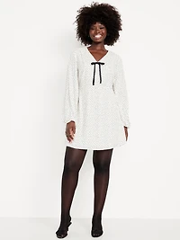 Fit & Flare Long-Sleeve Crepe Mini Dress