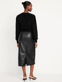 High-Waisted Faux-Leather Midi Skirt