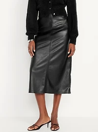 High-Waisted Faux-Leather Midi Skirt