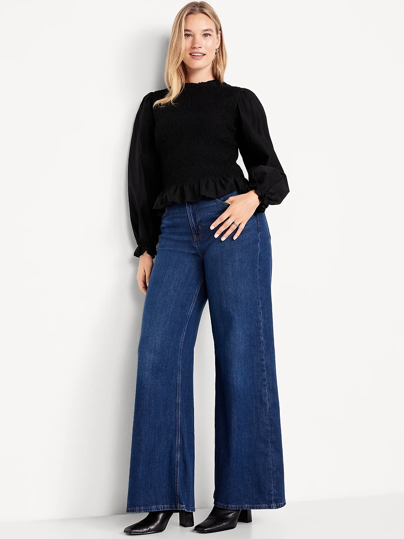 Long-Sleeve Smocked Top