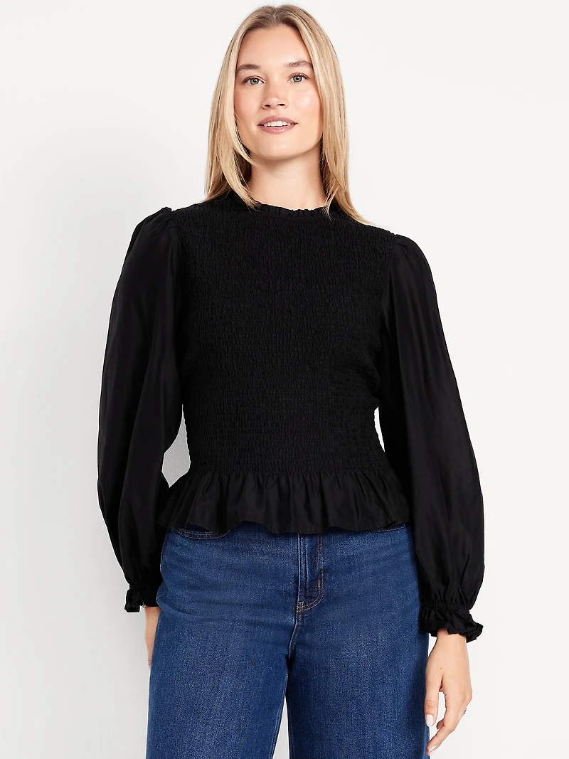 Long-Sleeve Smocked Top
