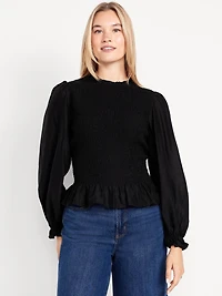 Long-Sleeve Smocked Top