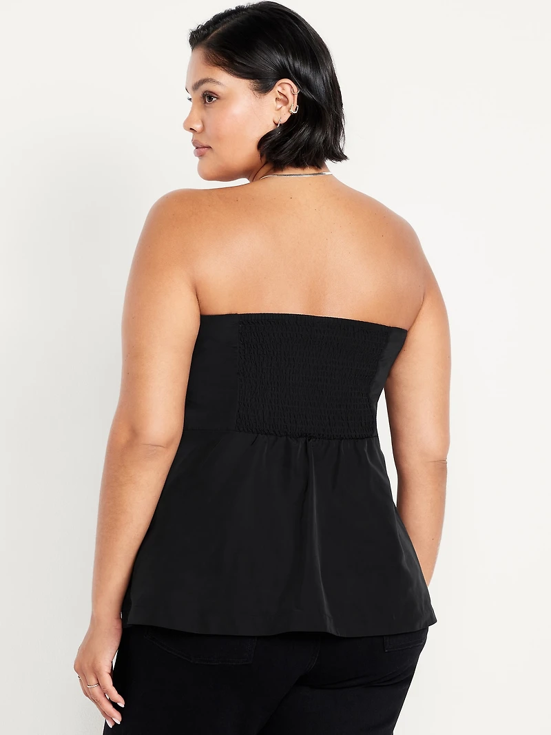 Beaded Taffeta Peplum Tube Top