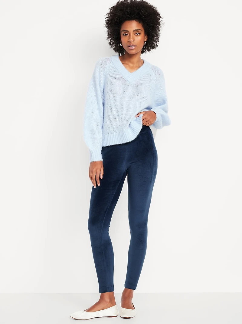 High-Waisted Velour Fashion Ankle Leggings