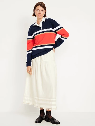 High-Waisted Tiered A-Line Maxi Skirt