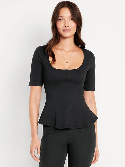 Square-Neck Peplum Top