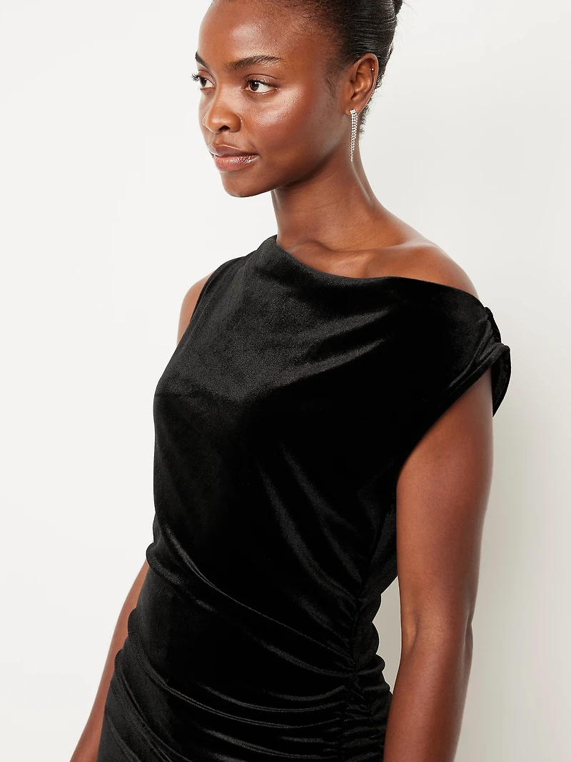 Off-the-Shoulder Ruched Velvet Mini Dress