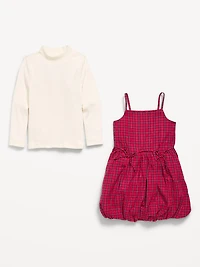 Mock-Neck Top and Plaid Bubble Dress Set for Toddler Girls
