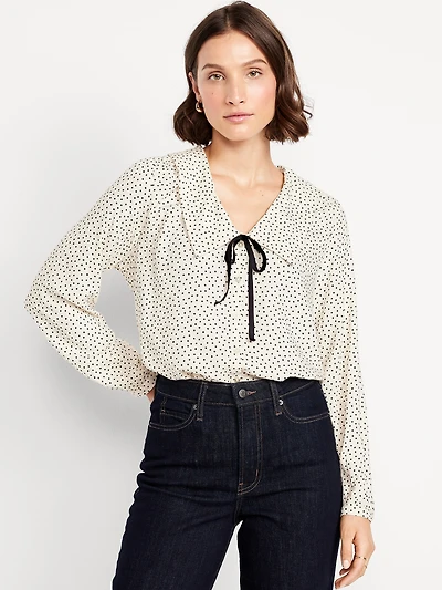 Cropped Crepe Button-Down Top