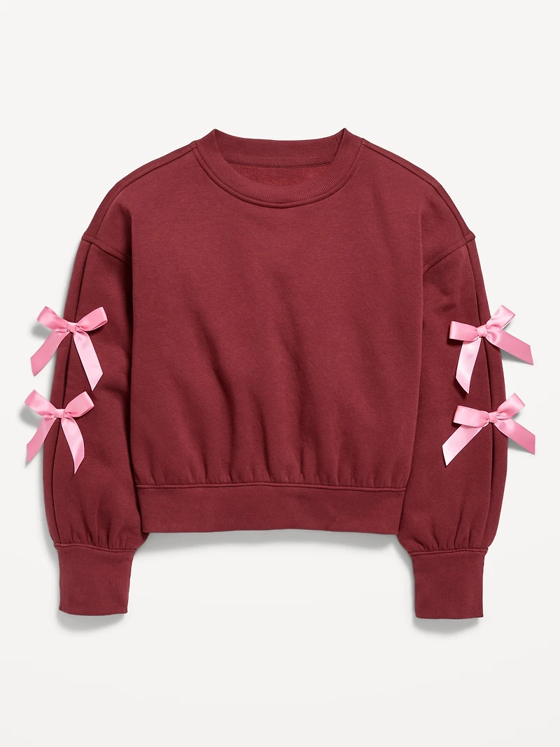 Cozy Bow-Sleeve Crew-Neck Sweatshirt for Girls