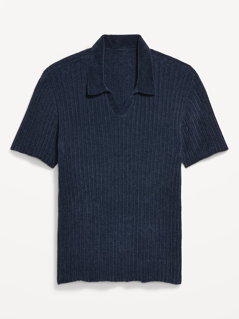 Short-Sleeve Chenille Polo Sweater