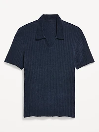 Short-Sleeve Chenille Polo Sweater