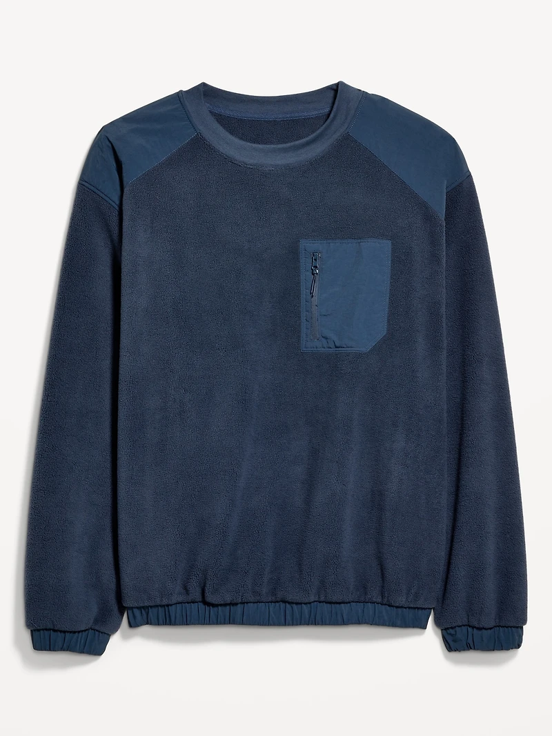 Oversized Microfleece Utility Pocket Crew-Neck