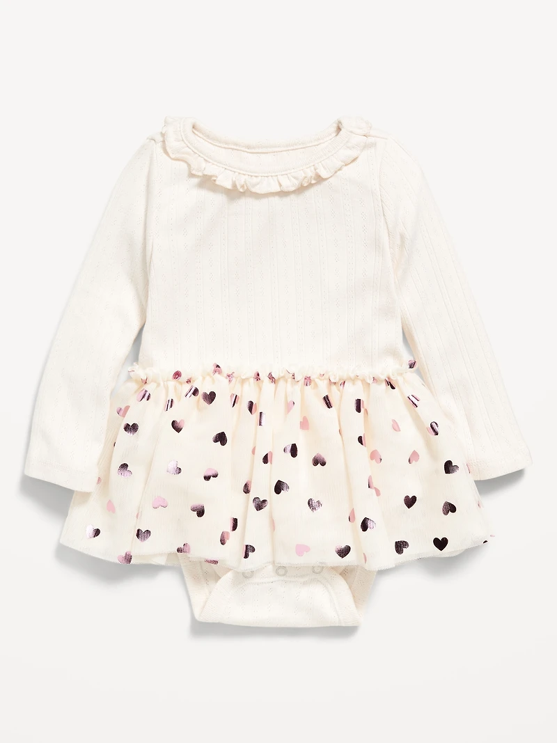 Long-Sleeve Ribbed Bodysuit Tutu Dress for Baby