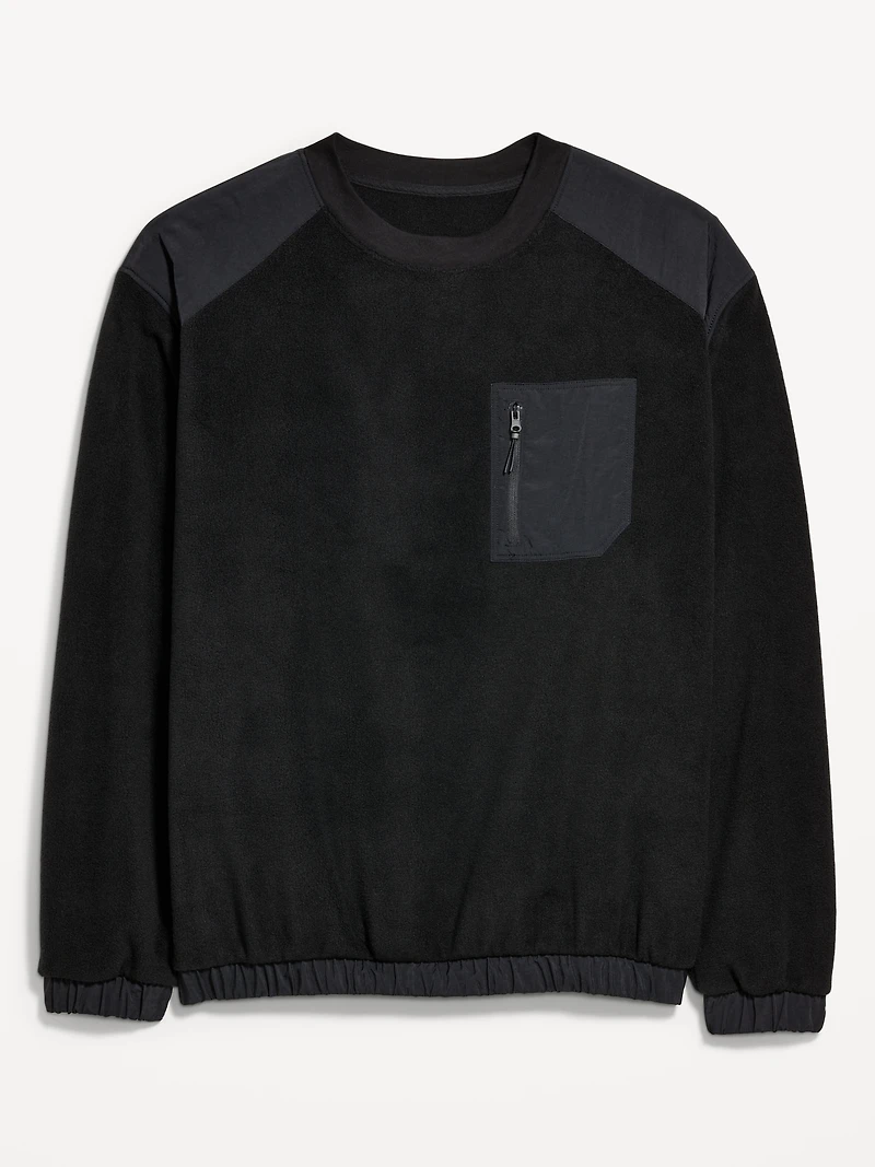 Oversized Microfleece Utility Pocket Crew-Neck