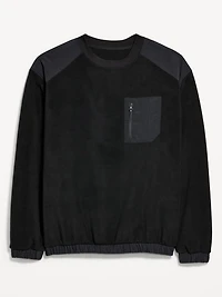 Oversized Microfleece Utility Pocket Crew-Neck