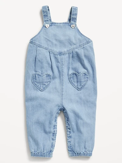 Sleeveless Heart-Pocket Jean Jumpsuit for Baby
