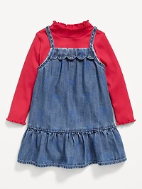 Mock-Neck Ribbed T-Shirt and Tiered Chambray Dress Set for Baby