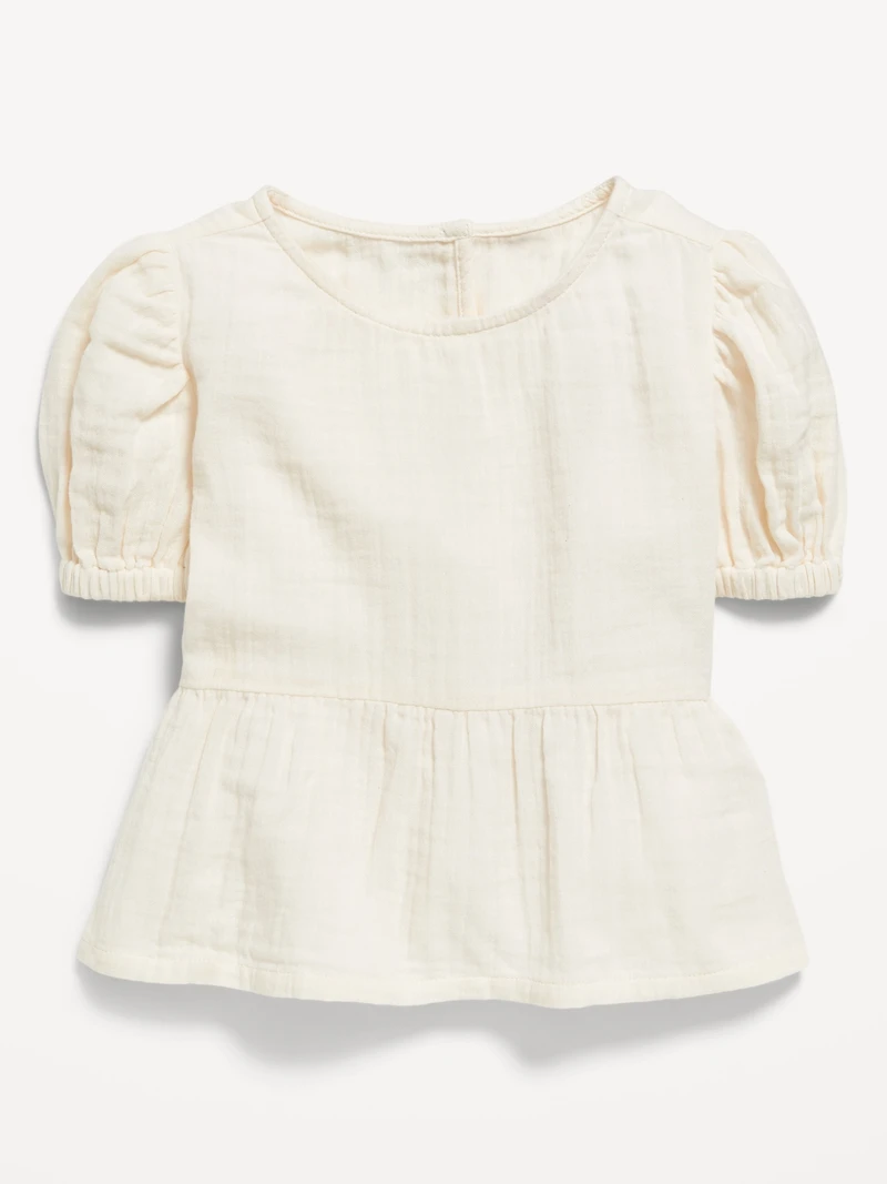Short-Sleeve Double-Weave Peplum Top for Toddler Girls