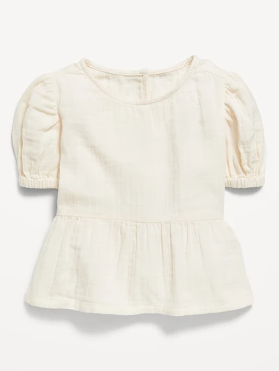 Short-Sleeve Double-Weave Peplum Top for Toddler Girls
