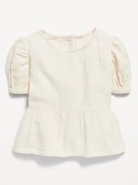 Short-Sleeve Double-Weave Peplum Top for Toddler Girls
