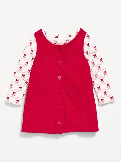 Printed Long-Sleeve Ribbed T-Shirt and Pocket Dress Set for Baby