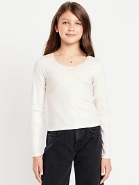 Fitted Long-Sleeve Lace-Trim Top for Girls
