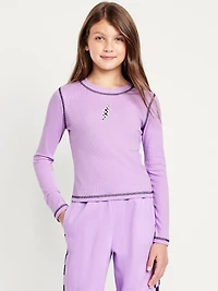 Fitted Long-Sleeve Ribbed Graphic T-Shirt for Girls
