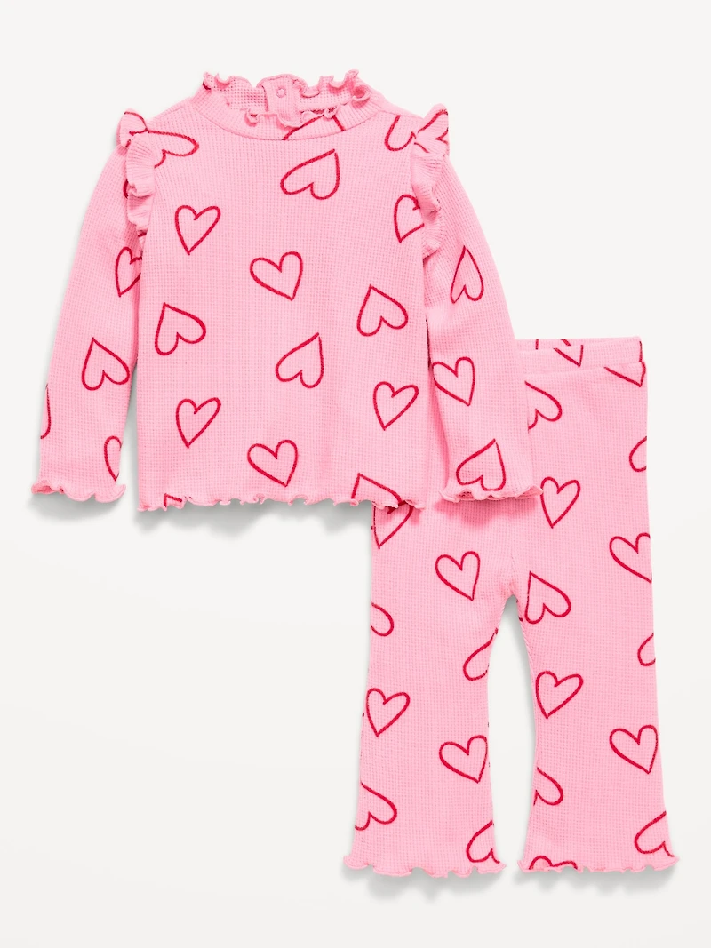 Printed Cozy Rib-Knit Ruffled Top and Pants Set for Baby
