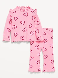 Printed Cozy Rib-Knit Ruffled Top and Pants Set for Baby