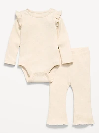 Ribbed Ruffle-Trim Bodysuit and Pants Set for Baby