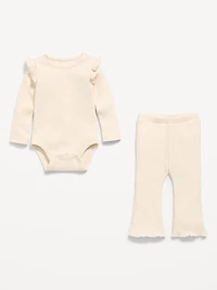 Ribbed Ruffle-Trim Bodysuit and Pants Set for Baby