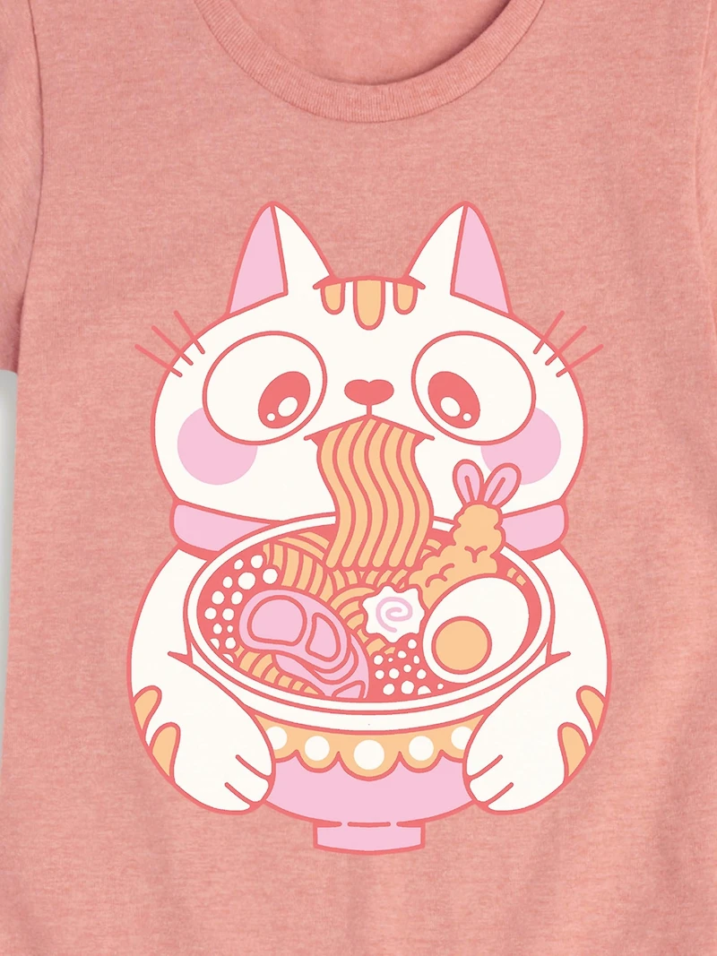 Ramen Cat Fitted Short Sleeve T-Shirt For Girls