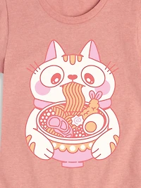 Ramen Cat Fitted Short Sleeve T-Shirt For Girls