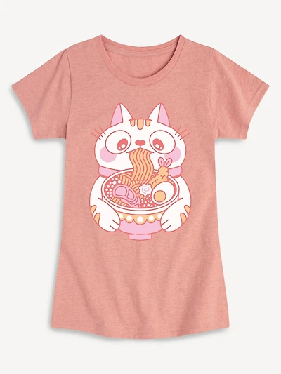 Ramen Cat Fitted Short Sleeve T-Shirt For Girls