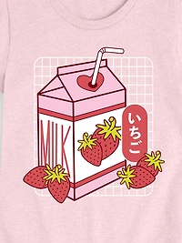 Kawaii Strawberry Milk Fitted Short Sleeve T-Shirt For Girls